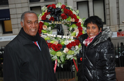 Premier of Nevis Vance Winkworth Amory with News Americas' Felicia Persaud.