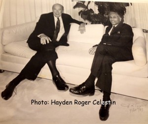 Former US Secretary of State, George Shultz, under President, Ronald Reagan, and Former Prime Minister of Trinidad & Tobago, A.N.R. Robinson, pose for photographers during a photo-up, before their bilateral meeting on 9/28/1987