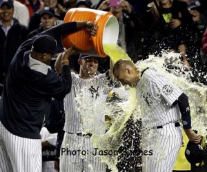 Jeter gets the Gatorade bath for a final time as a baseball player.