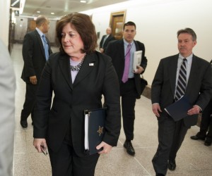 Secret Service director Julia Pierson enters a hearing room in April to answer questions before a closed meeting of the Senate homeland security committee in Washington. 