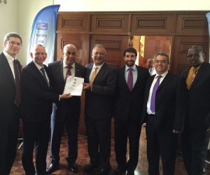 Miya signs a water efficiency project estimated at $42.5M in Jamaica Miya, a wholly owned subsidiary of Arison Investments, signed a $42.5M contract with the National Water Commission of Jamaica to maximize the efficiency of its water systems in the Kingston & Saint Andrew Area, it was announced today. LTR: Shai Goren, VP of regional business development Miya; Meir Wietchner, Chairman, Miya; Robert Pickersgill, The Honorable Minister of Land, Environment, Water and Climate Change, Jamaica; Prakash Vaswani, Chairman, the National Water Commission, Jamaica; David Arison, VP of global business relations, Miya; Amit Horman, CEO, Miya; Dr. Alwyn Hales, Permanent Secretary, Ministry of Land, Environment, Water and Climate Change, Jamaica. (Credit: Miya) (PRNewsFoto/Miya)