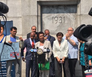 Caribbean American Congressmember Rallies For Removal Of Confederate Signs In Brooklyn yvette-clarke-Fort-Hamilton-rally