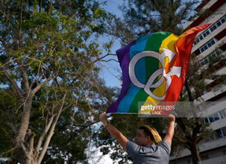 Giant Rainbow Flags Fly In Havana rainbow-flag-cuba