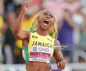 Jamaican Sweep Ahead Of Jamaica At 60 shelly-ann-celebrates-oregon-win