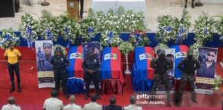 People attend funeral ceremony of four Haitian police officers