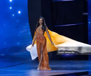Miss Universe Jamaica 2025 contestant after fall on stage