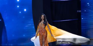 Miss Universe Jamaica 2025 contestant after fall on stage