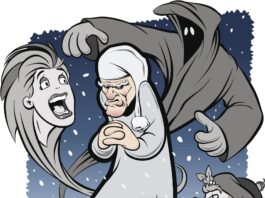 Why Our Dreams Sometimes Know Us Better Than We Do Cartoon of Ebenezer Scrooge surrounded by haunting ghostly figures, symbolizing how dreams confront us with emotions and truths we ignore during the day.