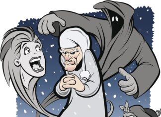 Why Our Dreams Sometimes Know Us Better Than We Do Cartoon of Ebenezer Scrooge surrounded by haunting ghostly figures, symbolizing how dreams confront us with emotions and truths we ignore during the day.