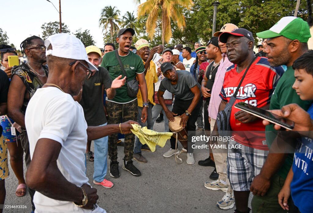 Members of the secret religious society Abakua (also known as Nanigo) take part in Abakua Day celebrations in the Regla neighborhood of Havana on January 8, 2026. 