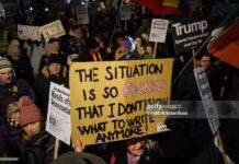 Hundreds of protesters turned out at the Hands Off Venezuela demonstration in response to the United States of America's actions in Venezuela on the 5th of January 2026, London, United Kingdom. The US attacked Venezuela on the 3rd of January and captured President Maduro and his wife Celia Flores in a highly controversial military action, which critics have suggested is illegal and in breach of international conventions. (photo by Kristian Buus/In Pictures via Getty Images)