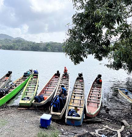 Motorized canoes wait to ferry tourists to the Embera Village in Panama. (NewsAmericasNow.com image)
