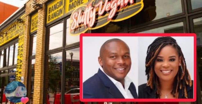 Khadejah Davis and Jamel Douglas of Juicei patties and slutty vegan Jamaican-American entrepreneurs Khadejah Davis and Jamel Douglas made history as the first US Juici Patties franchisees — now they're Slutty Vegan's first franchise owners too.